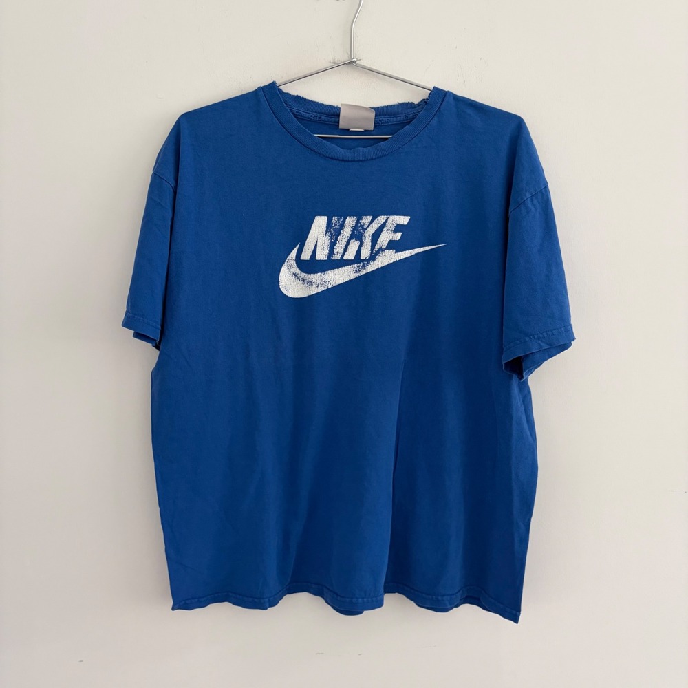 Nike Mens Vintage Distressed Graphic T-Shirt Blue Large